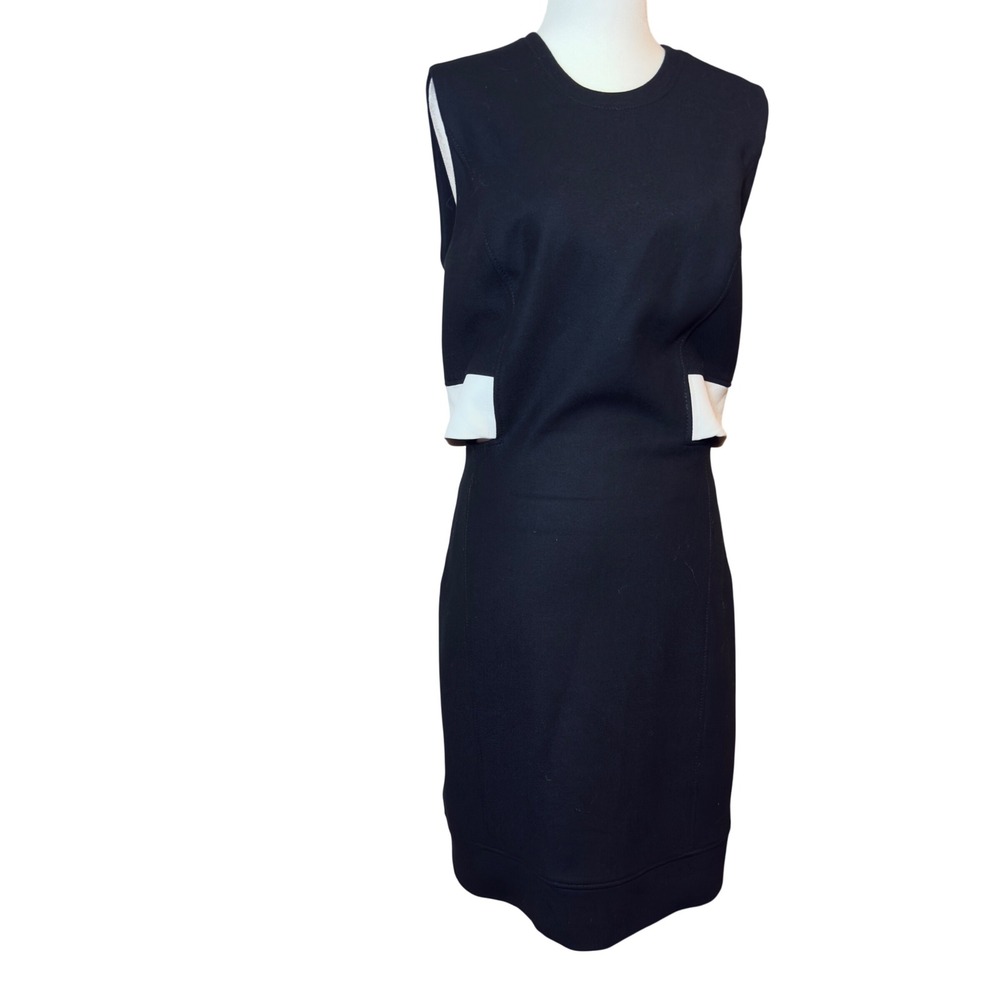 Helmut Lang Black Wool Blend Leather Trim Sheath Dress E09HW610 Womens 6 USA